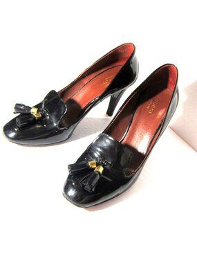 Gucci Black Patent Heeled Loafer Tassel Pumps Size 39
